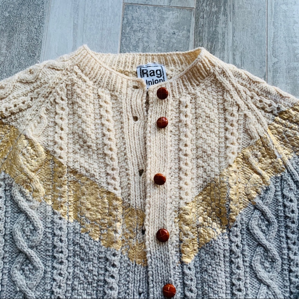 UO RAG UNION Gold Foil Cableknit Yarn Wool Sweater - Picture 9 of 15